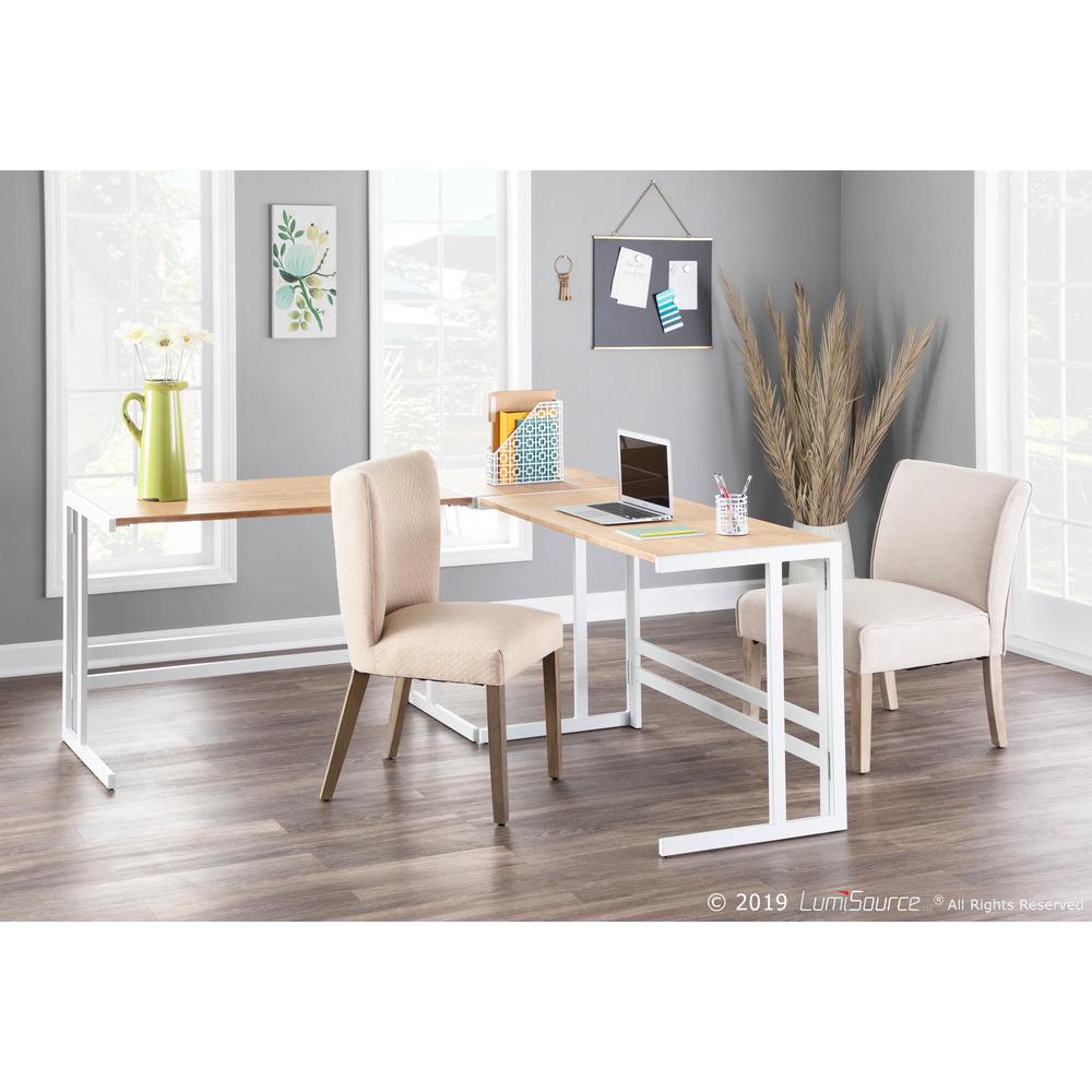 White Metal, Natural Bamboo Roman Office Desk - L Shaped Set. Picture 6