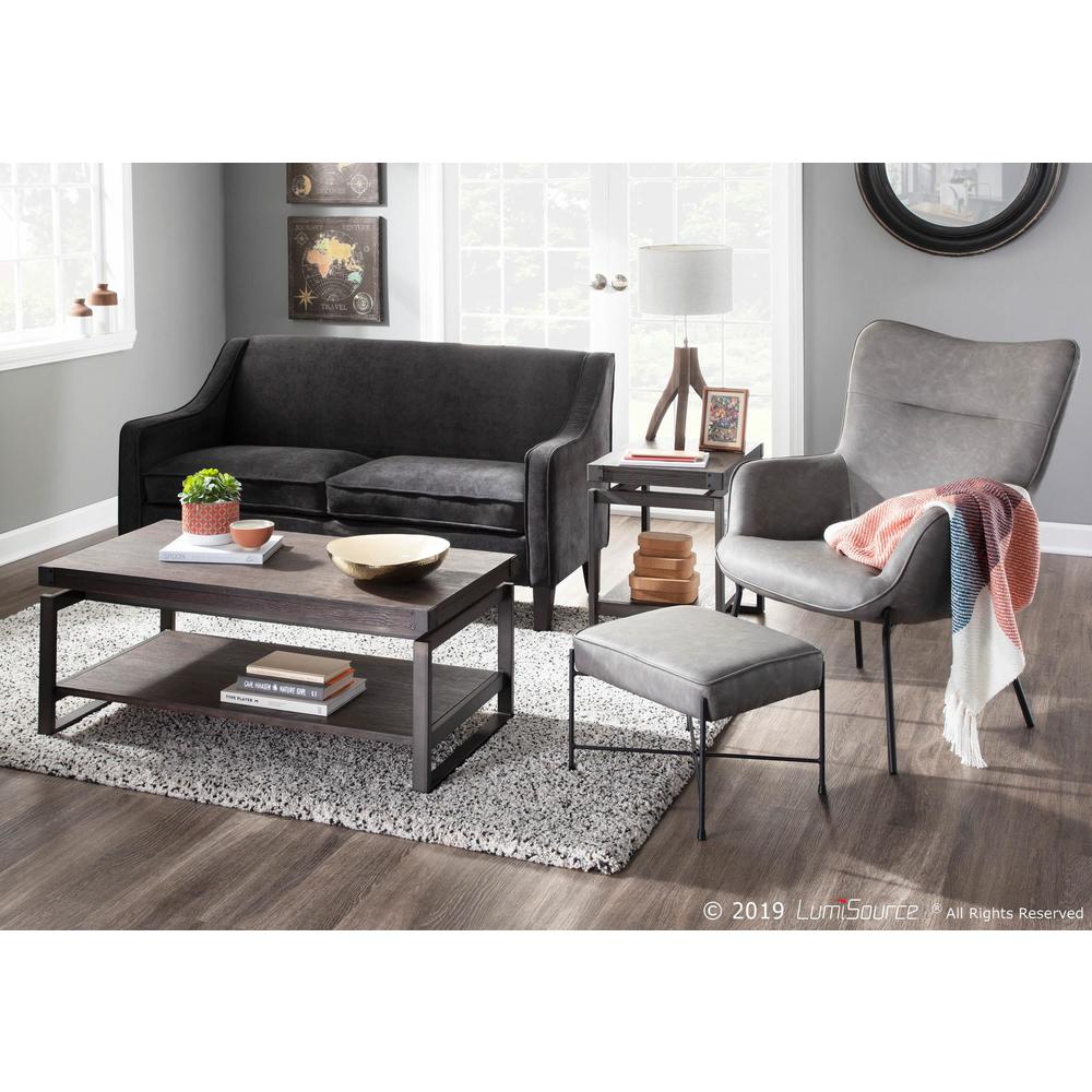 Black Metal, Grey PU Izzy Lounge Chair + Ottoman Set. Picture 7