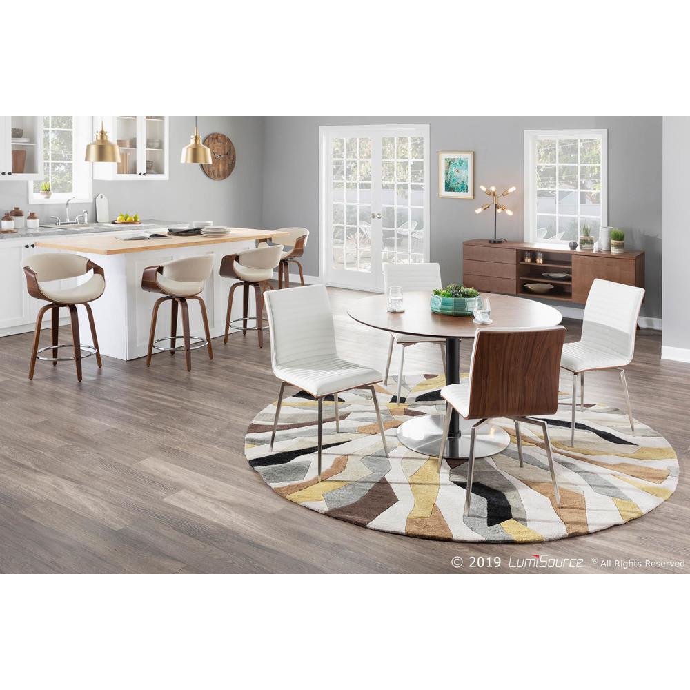 Walnut Wood, Cream Fabric, Chrome Curvini 24'' Counter Stool - Set of 2. Picture 9