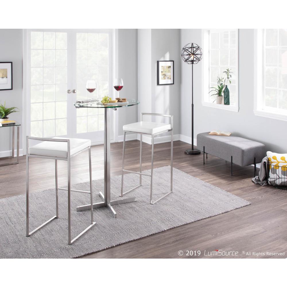 Brushed Stainless Steel, White Velvet Fuji Stacker Barstool - Set of 2. Picture 10