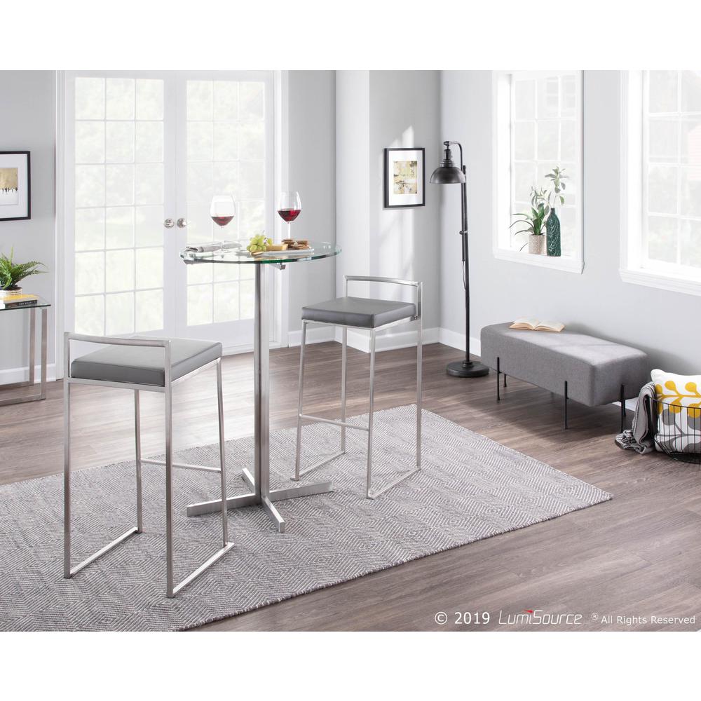 Brushed Stainless Steel, Grey PU Fuji Stacker Barstool - Set of 2. Picture 10