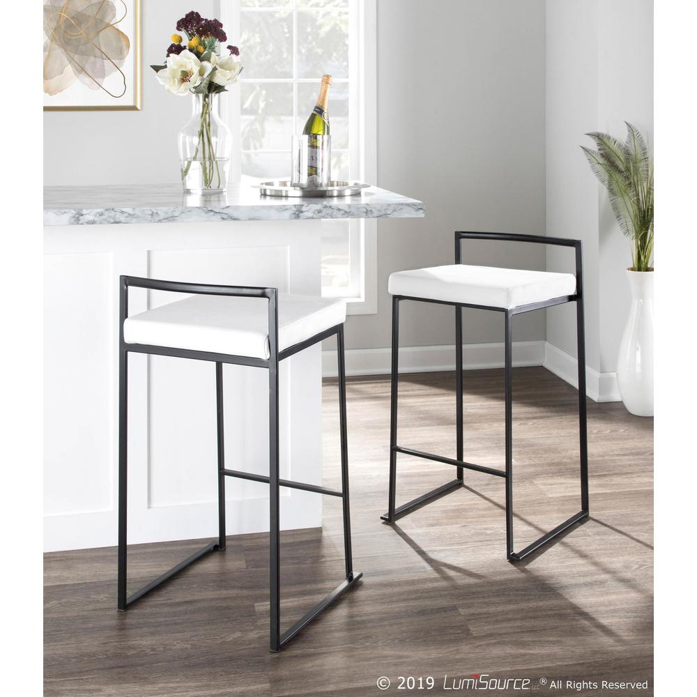 Black Metal, White Velvet Fuji Stacker Counter Stool - Set of 2. Picture 10