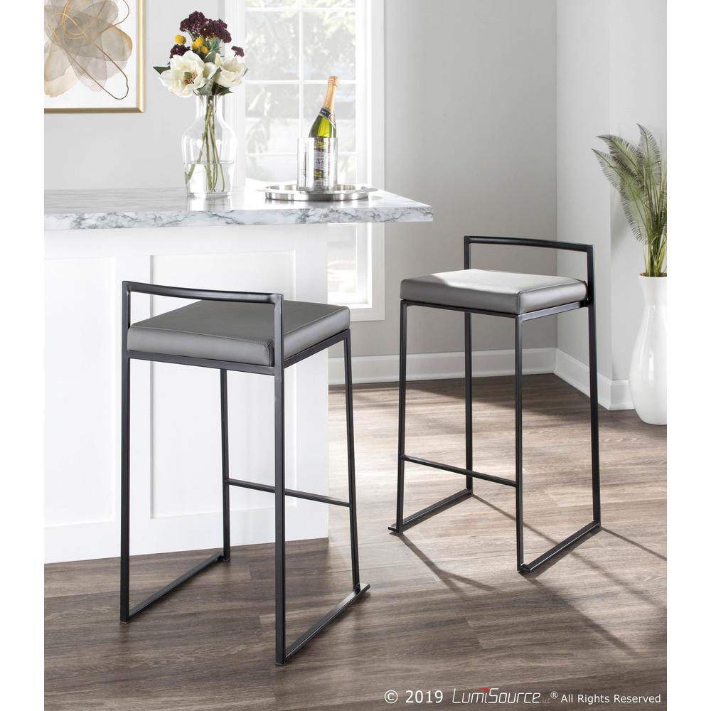 Black Metal, Grey PU Fuji Stacker Counter Stool - Set of 2. Picture 10