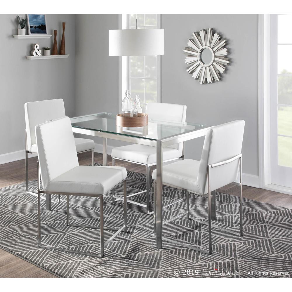 Brushed Stainless Steel, White PU High Back Fuji Dining Chair - Set of 2. Picture 9