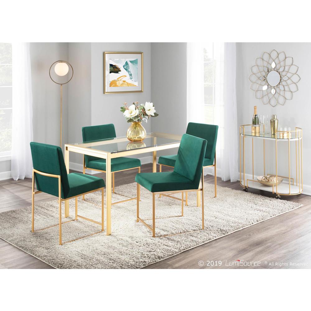 Gold Metal, Green  Velvet High Back Fuji Dining Chair - Set of 2. Picture 8