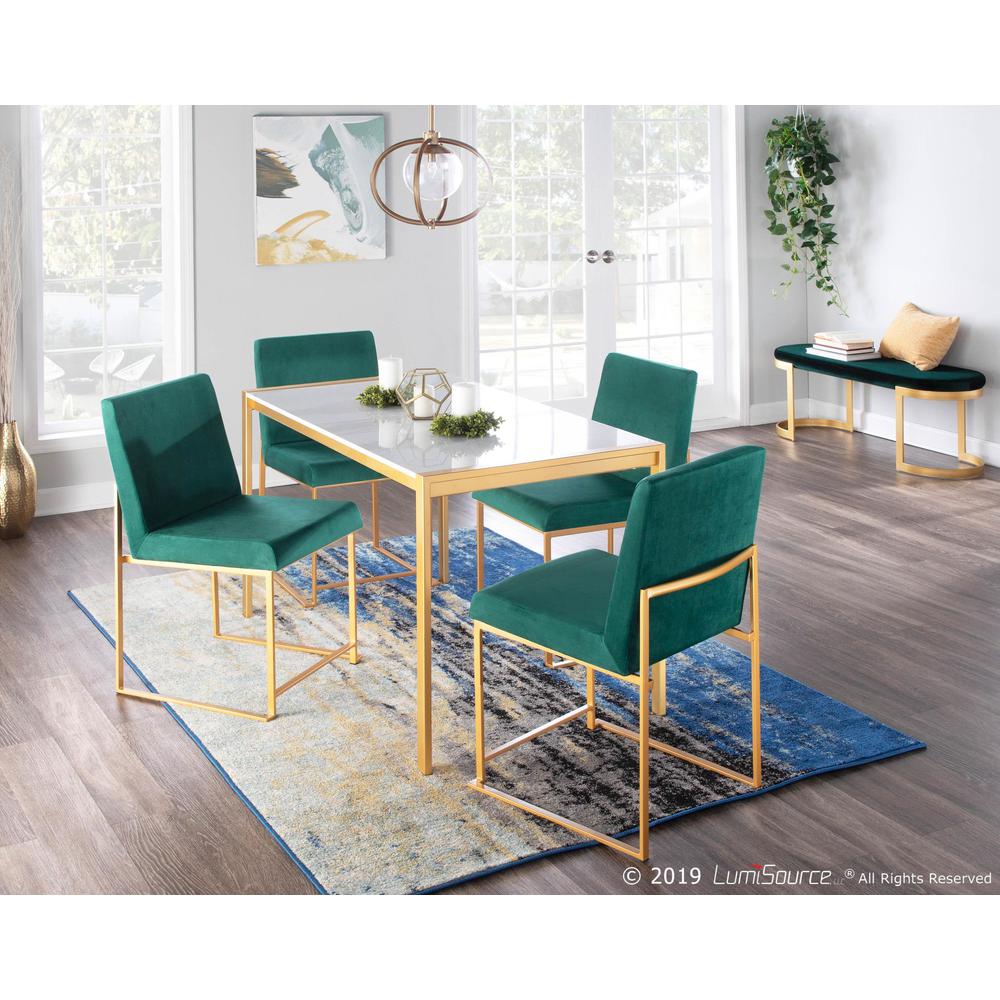 Gold Metal, Green  Velvet High Back Fuji Dining Chair - Set of 2. Picture 9