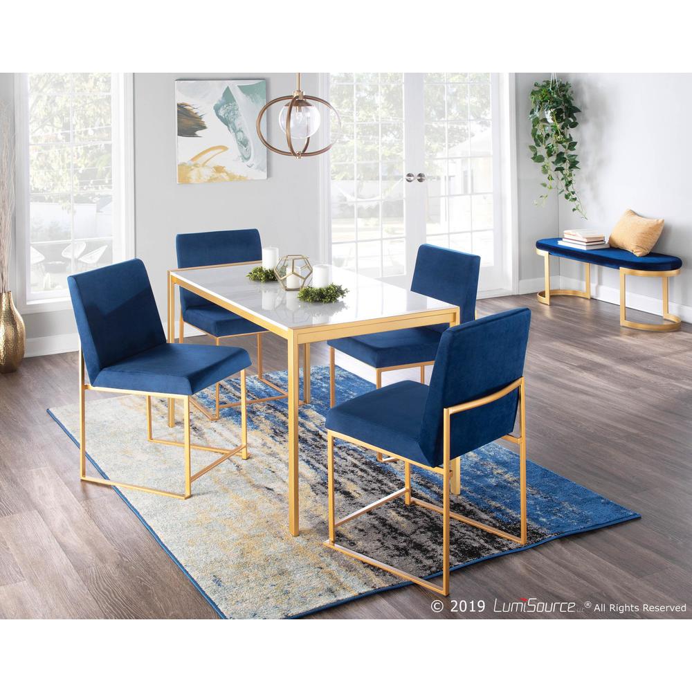 Gold Metal, Blue Velvet High Back Fuji Dining Chair - Set of 2. Picture 8