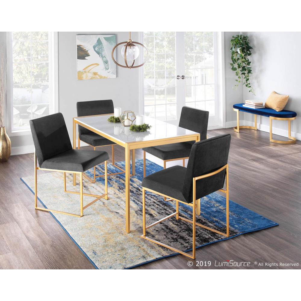 Gold Metal, Black Velvet High Back Fuji Dining Chair - Set of 2. Picture 9
