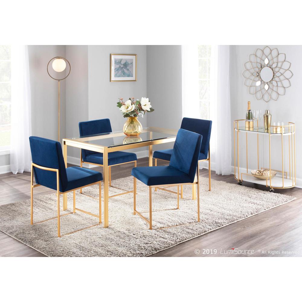 Gold Metal, Blue Velvet High Back Fuji Dining Chair - Set of 2. Picture 9