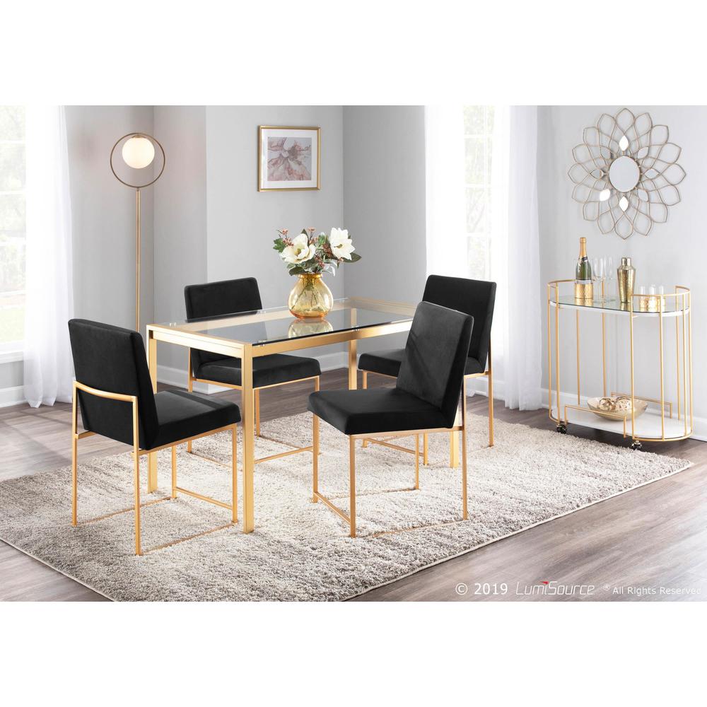 Gold Metal, Black Velvet High Back Fuji Dining Chair - Set of 2. Picture 10