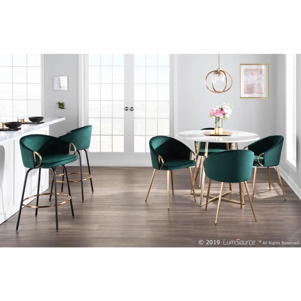 Black Metal, Gold Metal, Emerald Green Velvet Claire Counter Stool - Set of 2. Picture 9