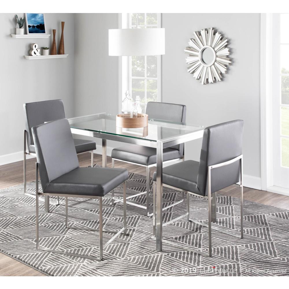 Brushed Stainless Steel, Grey PU High Back Fuji Dining Chair - Set of 2. Picture 8