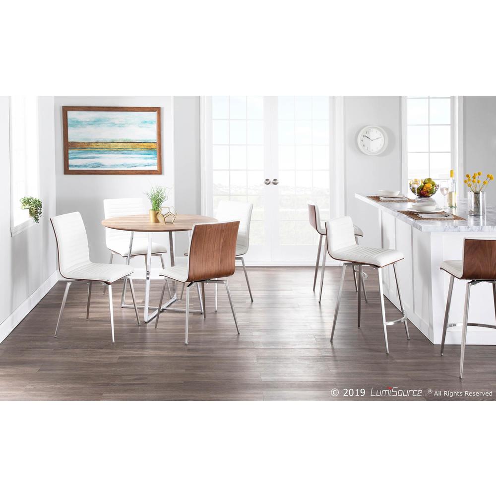 Stainless Steel, White PU, Walnut Wood Mason Swivel Counter Stool - Set of 2. Picture 9