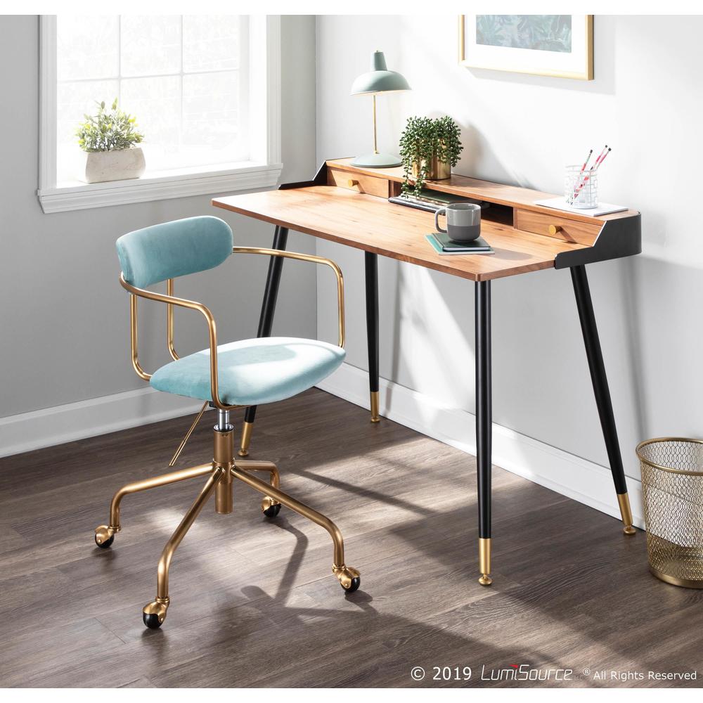 Gold Metal, Light Blue Velvet Demi Office Chair. Picture 7