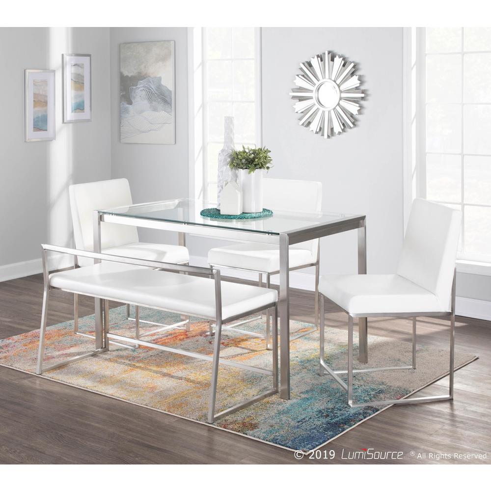 Brushed Stainless Steel, White PU High Back Fuji Dining Chair - Set of 2. Picture 10