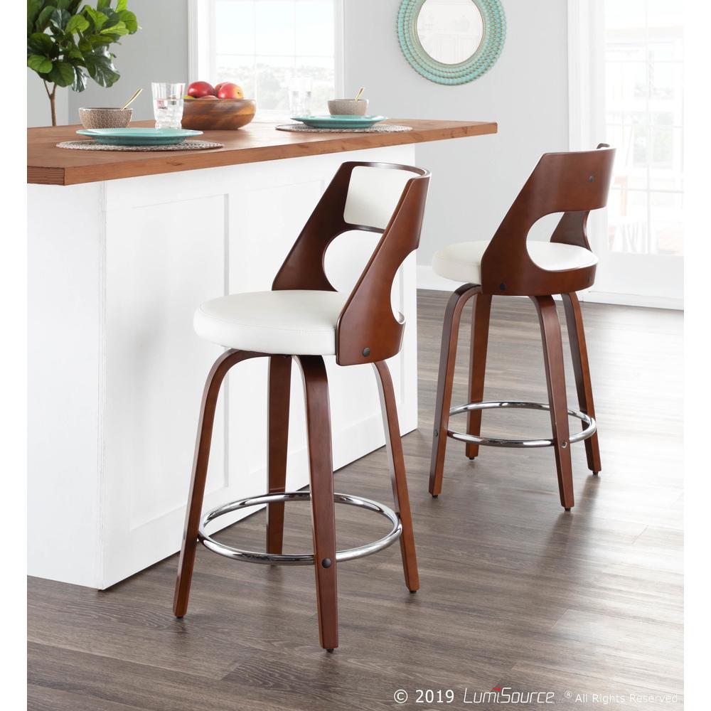 Cherry Wood, White PU, Chrome Cecina 24.5'' Counter Stool - Set of 2. Picture 10
