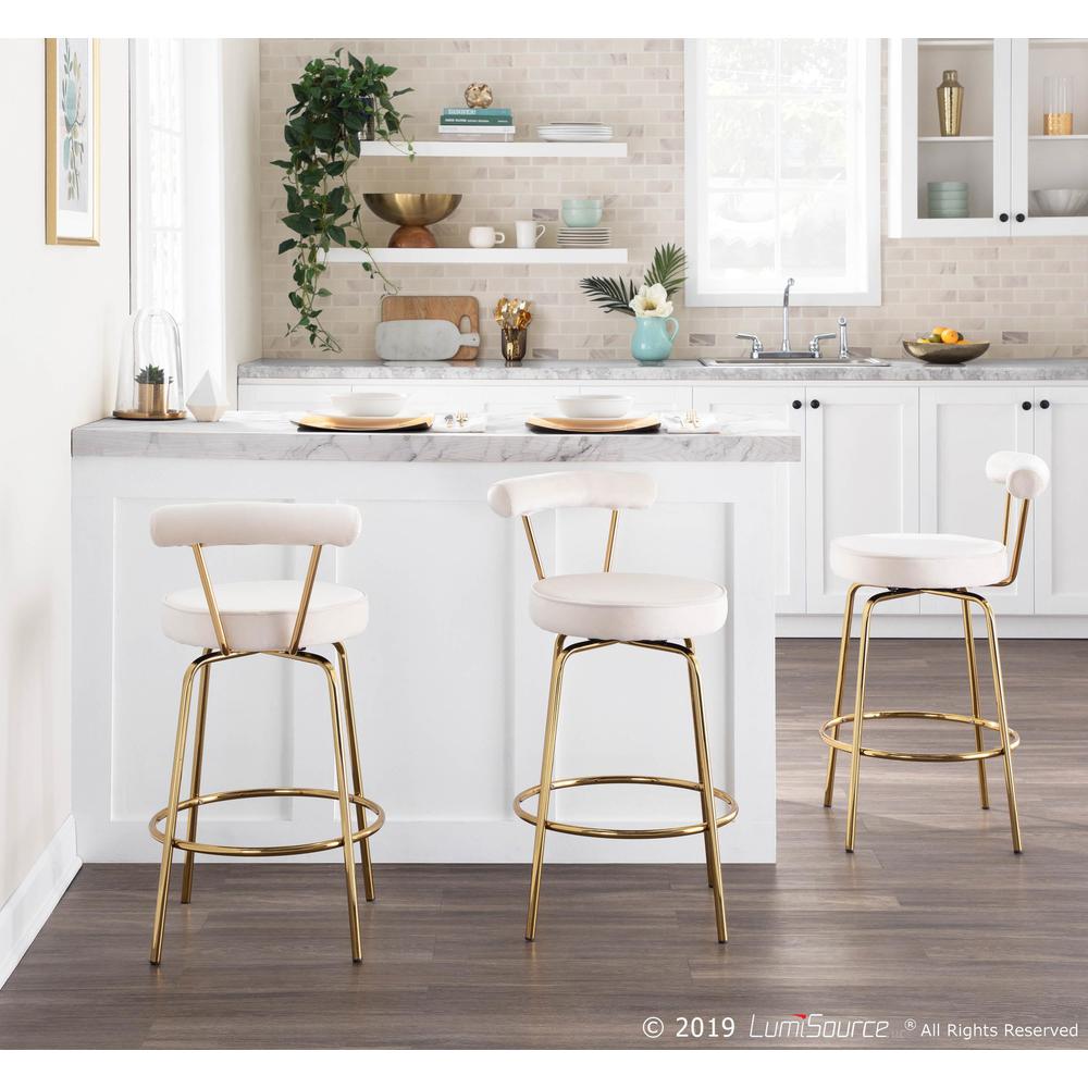 Gold Metal, Cream Velvet Rhonda Counter Stool - Set of 2. Picture 10