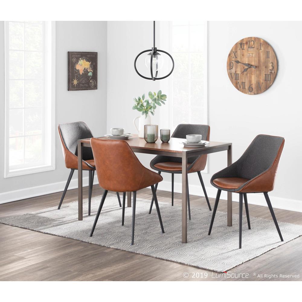 Black Metal, Brown PU, Grey Fabric Marche Two-Tone Chair - Set of 2. Picture 12
