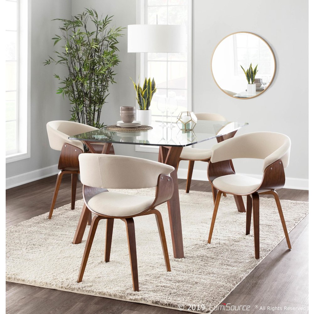 Walnut Wood, Cream Fabric Vintage Mod Chair - Set of 2. Picture 10