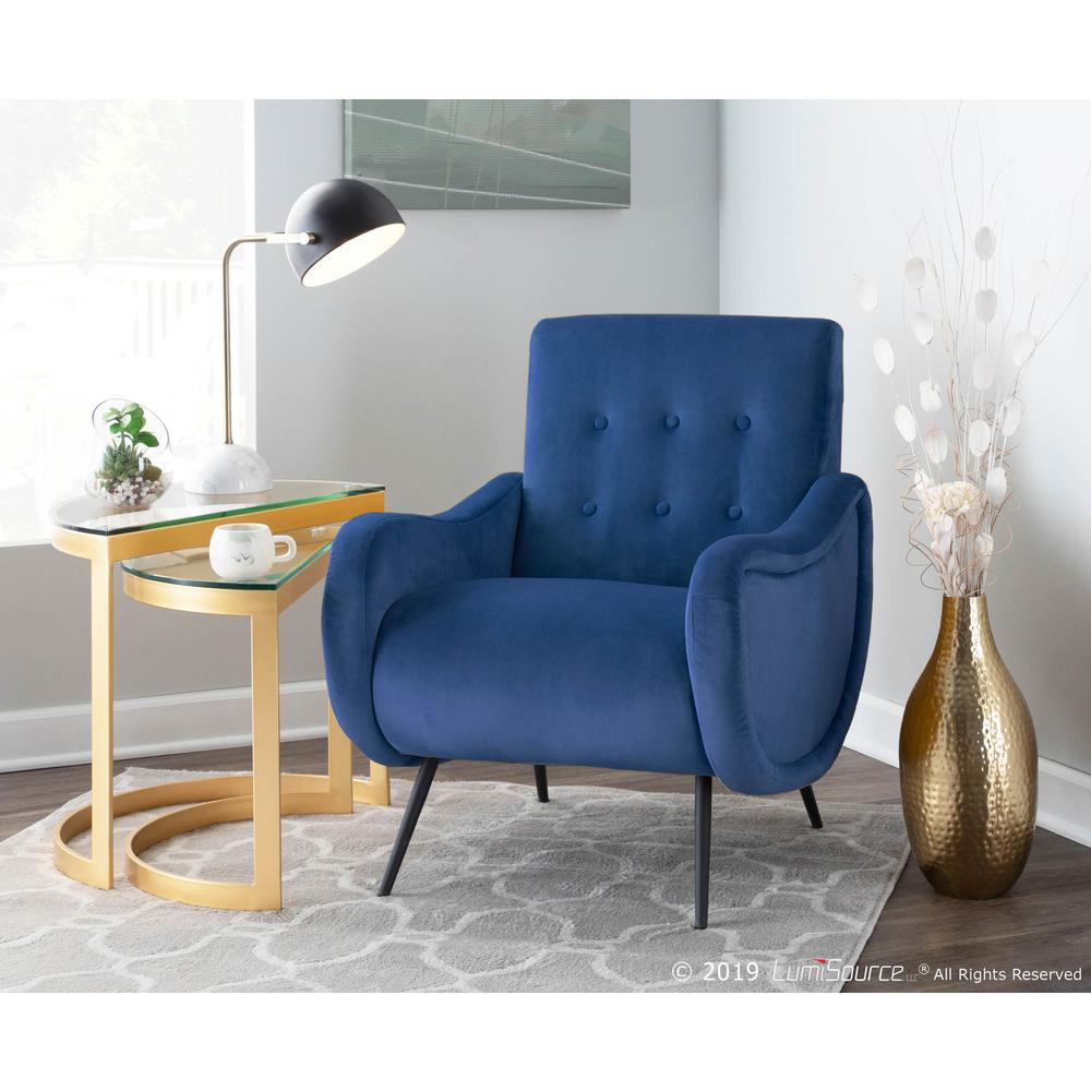 Black Metal, Blue Velvet Rafael Lounge Chair. Picture 10