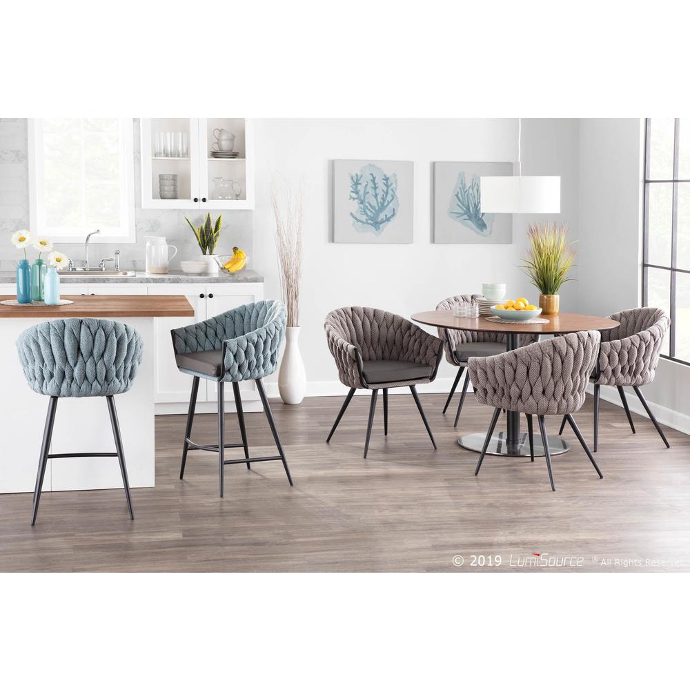 Black Metal, Grey PU, Blue Fabric Braided Matisse Counter Stool. Picture 7