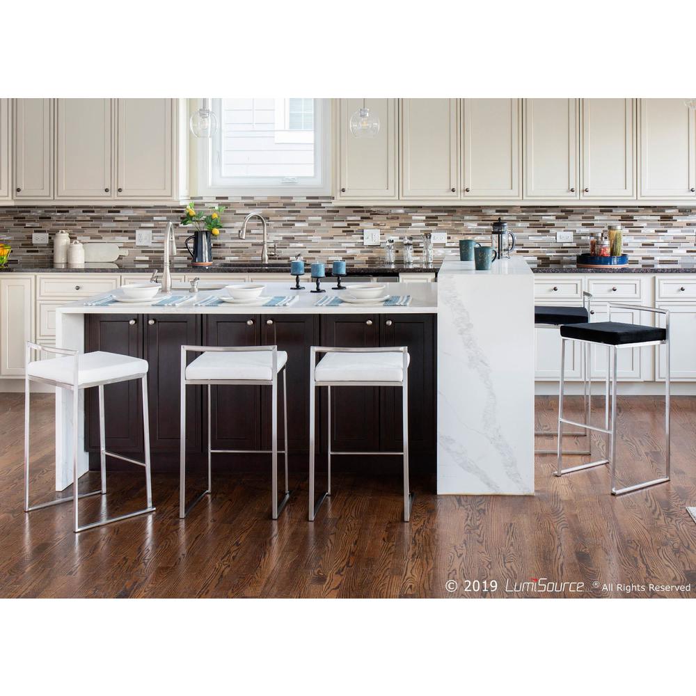 Brushed Stainless Steel, Black Velvet Fuji Stacker Barstool - Set of 2. Picture 8