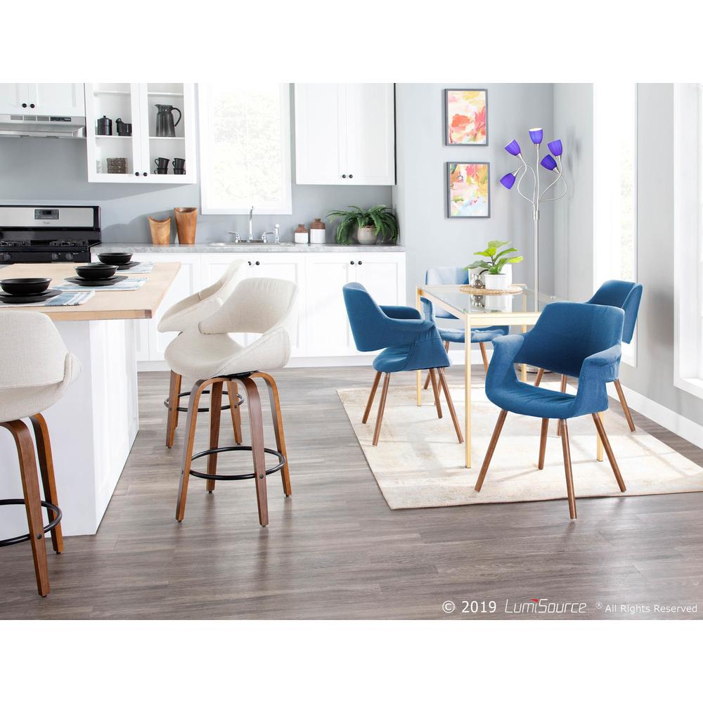 Walnut Wood, Cream Noise Fabric, Black Metal Fabrico Counter Stool - Set of 2. Picture 8