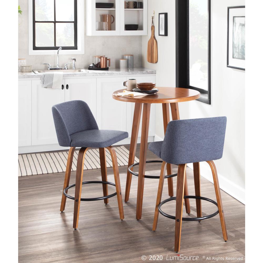 Walnut Wood, Blue Fabric, Chrome Toriano Counter Stool - Set of 2. Picture 11