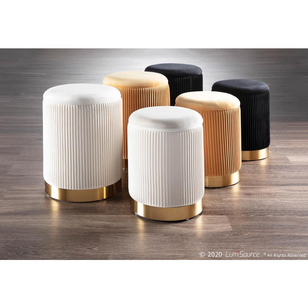 Gold Metal, Cream Velvet Marla Nesting Pleated Ottoman Set. Picture 9