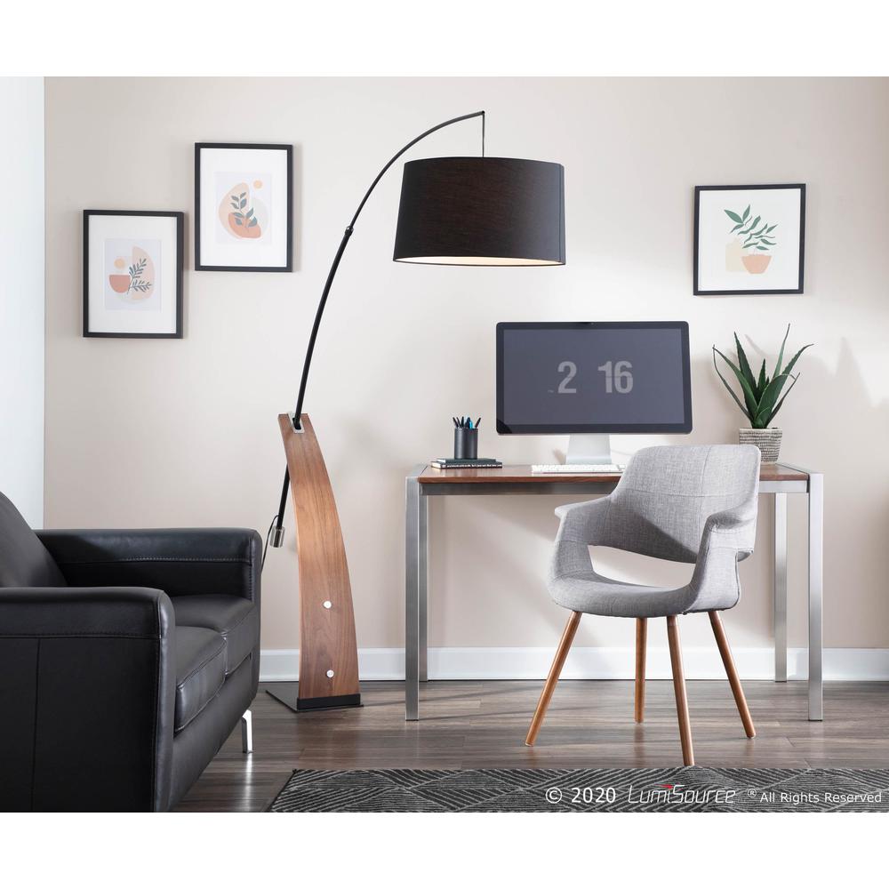 Walnut Wood, Black Metal, Black Linen Robyn Floor Lamp. Picture 13