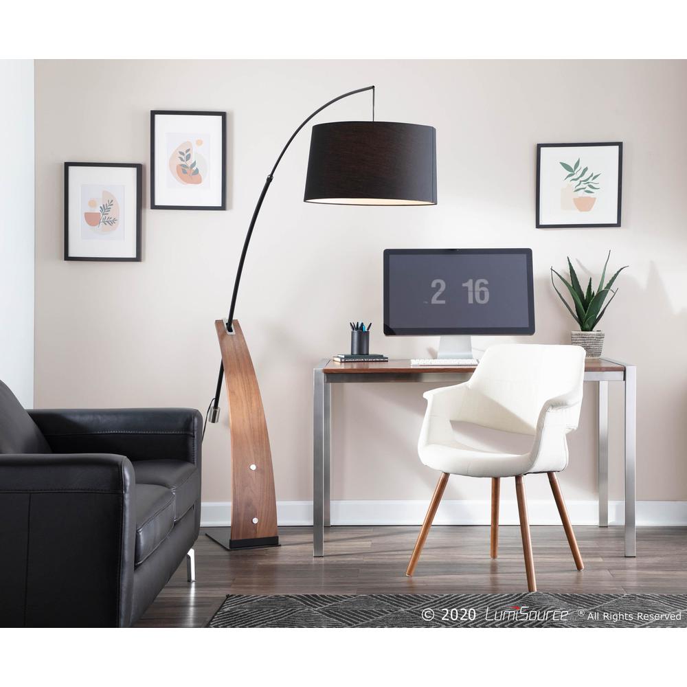 Walnut Wood, Black Metal, Black Linen Robyn Floor Lamp. Picture 14