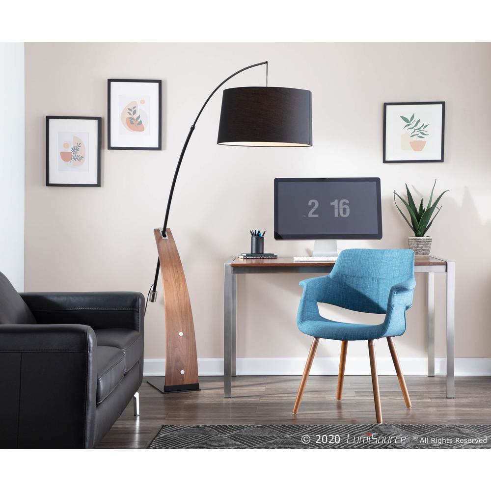 Walnut Wood, Black Metal, Black Linen Robyn Floor Lamp. Picture 15