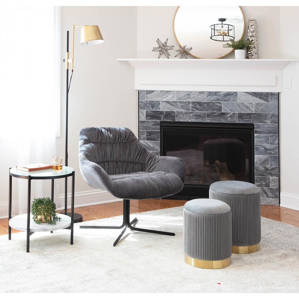 Black Metal, Grey Velvet Wayne Swivel Lounge Chair. Picture 9
