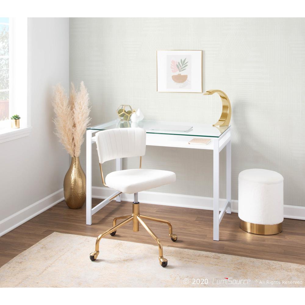 Gold Metal, Cream Velvet Marla Nesting Pleated Ottoman Set. Picture 6