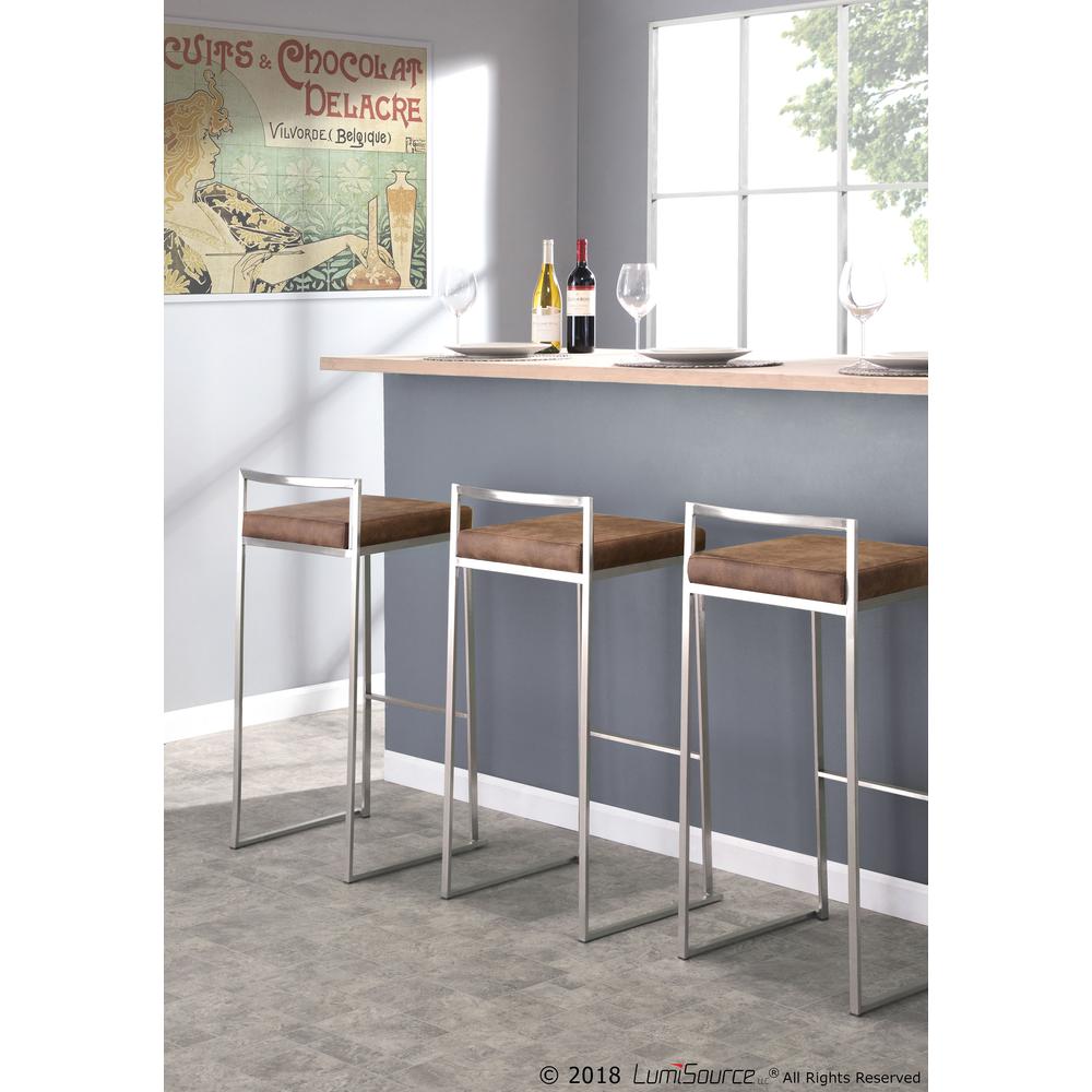 Stainless Steel, Brown Cowboy Fabric Fuji Stacker Counter Stool - Set of 2. Picture 8
