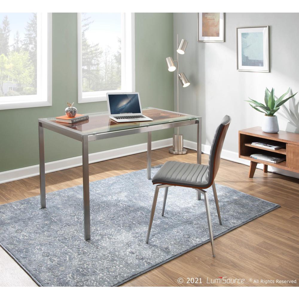 Stainless Steel, Printed Glass Live Edge Table. Picture 9