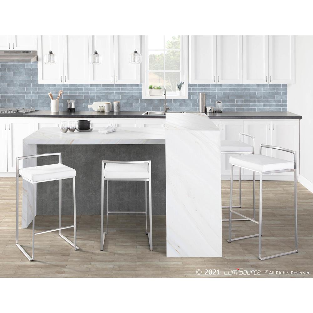Brushed Stainless Steel, White Velvet Fuji Stacker Counter Stool - Set of 2. Picture 8