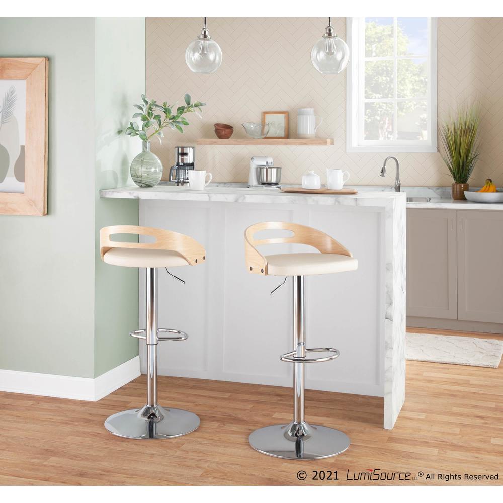 Chrome, Natural Wood, Cream PU Cassis Barstool. Picture 10