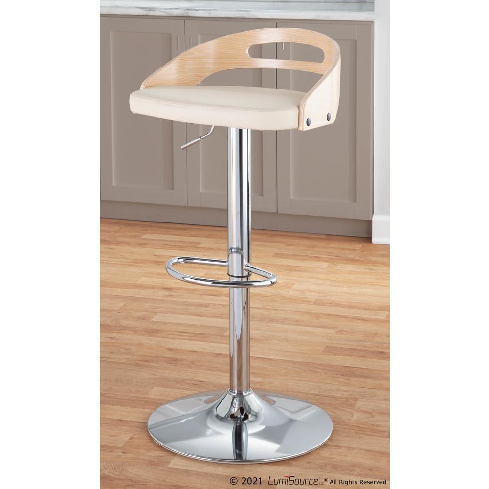 Chrome, Natural Wood, Cream PU Cassis Barstool. Picture 11
