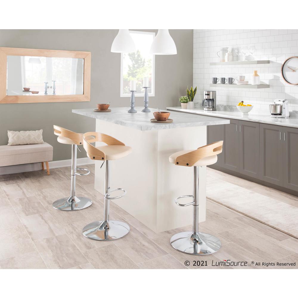 Chrome, Natural Wood, Cream PU Cassis Barstool. Picture 12