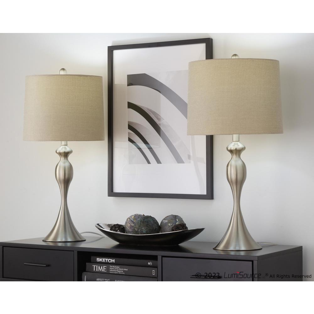 Brushed Nickel, Light Grey Linen Ashland 27" Metal Table Lamp - Set of 2. Picture 7