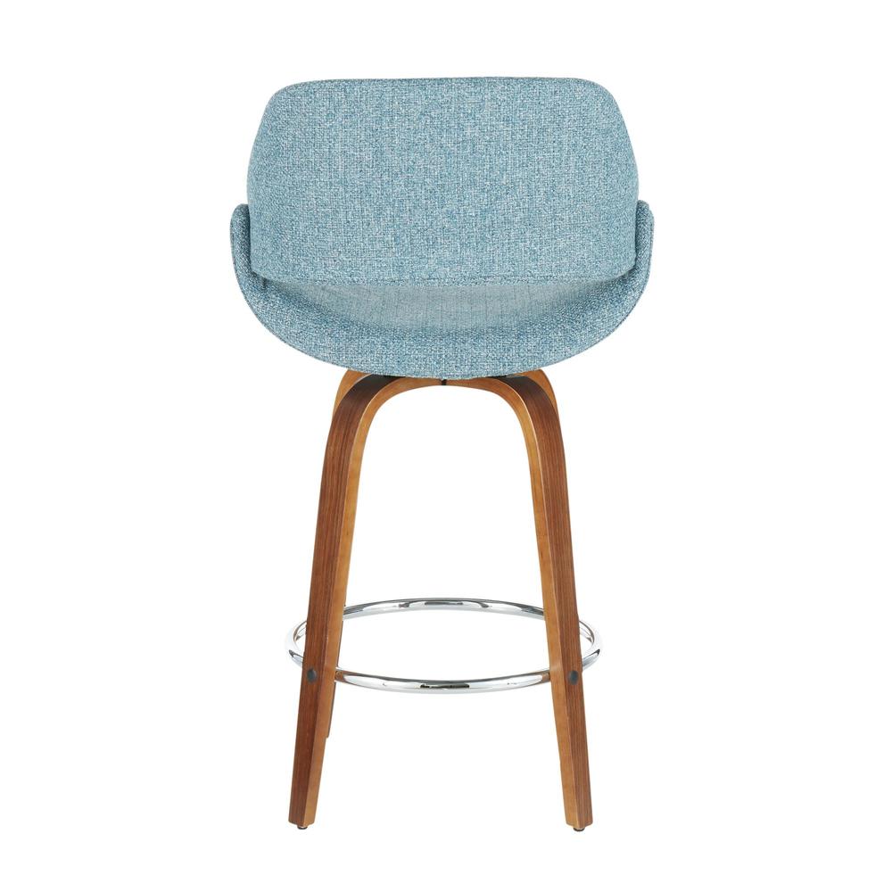 Walnut Wood, Blue Fabric, Chrome Fabrico Counter Stool - Set of 2. Picture 5