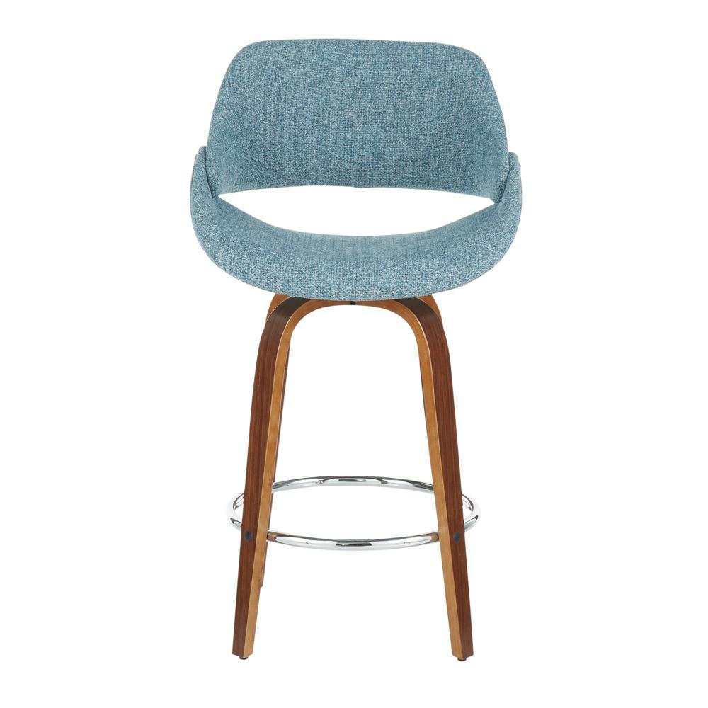 Walnut Wood, Blue Fabric, Chrome Fabrico Counter Stool - Set of 2. Picture 6