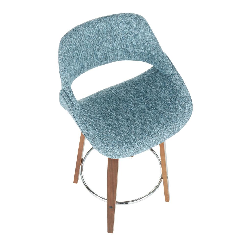 Walnut Wood, Blue Fabric, Chrome Fabrico Counter Stool - Set of 2. Picture 7