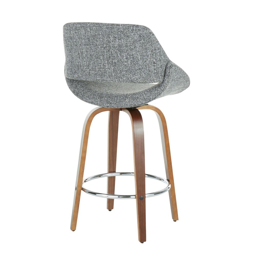 Walnut Wood, Grey Fabric, Chrome Fabrico Counter Stool - Set of 2. Picture 4