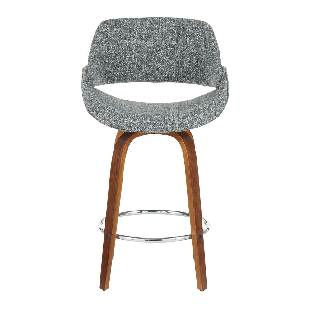 Walnut Wood, Grey Fabric, Chrome Fabrico Counter Stool - Set of 2. Picture 6
