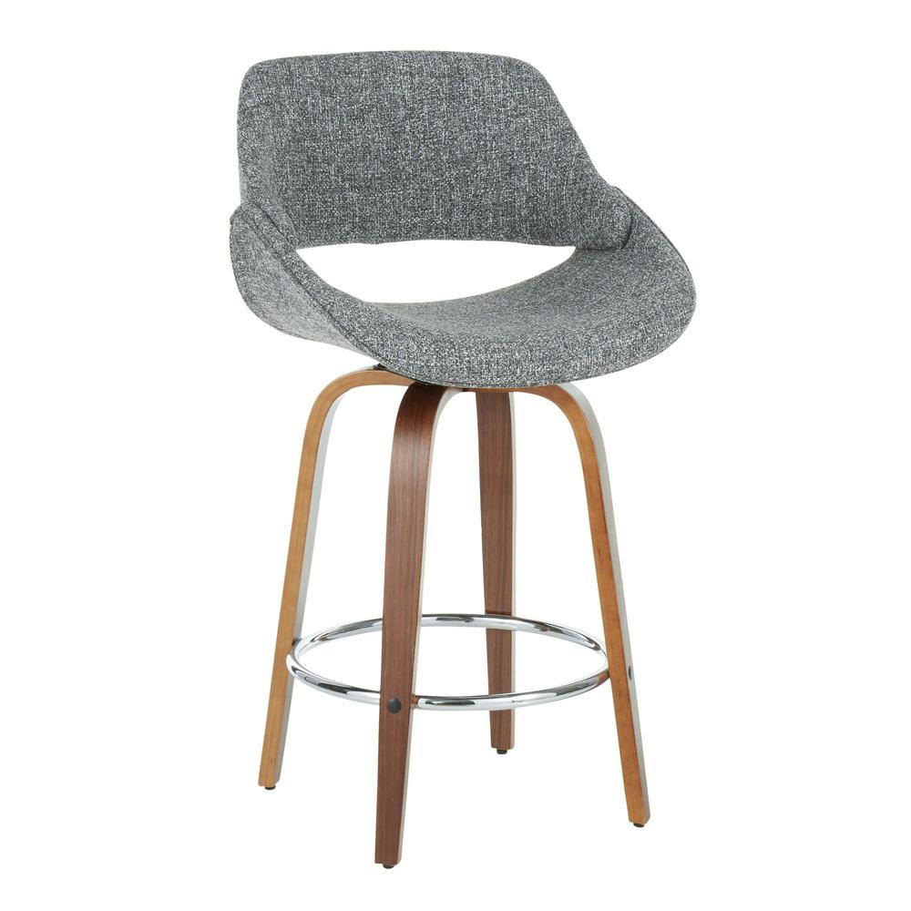 Walnut Wood, Grey Fabric, Chrome Fabrico Counter Stool - Set of 2. Picture 2