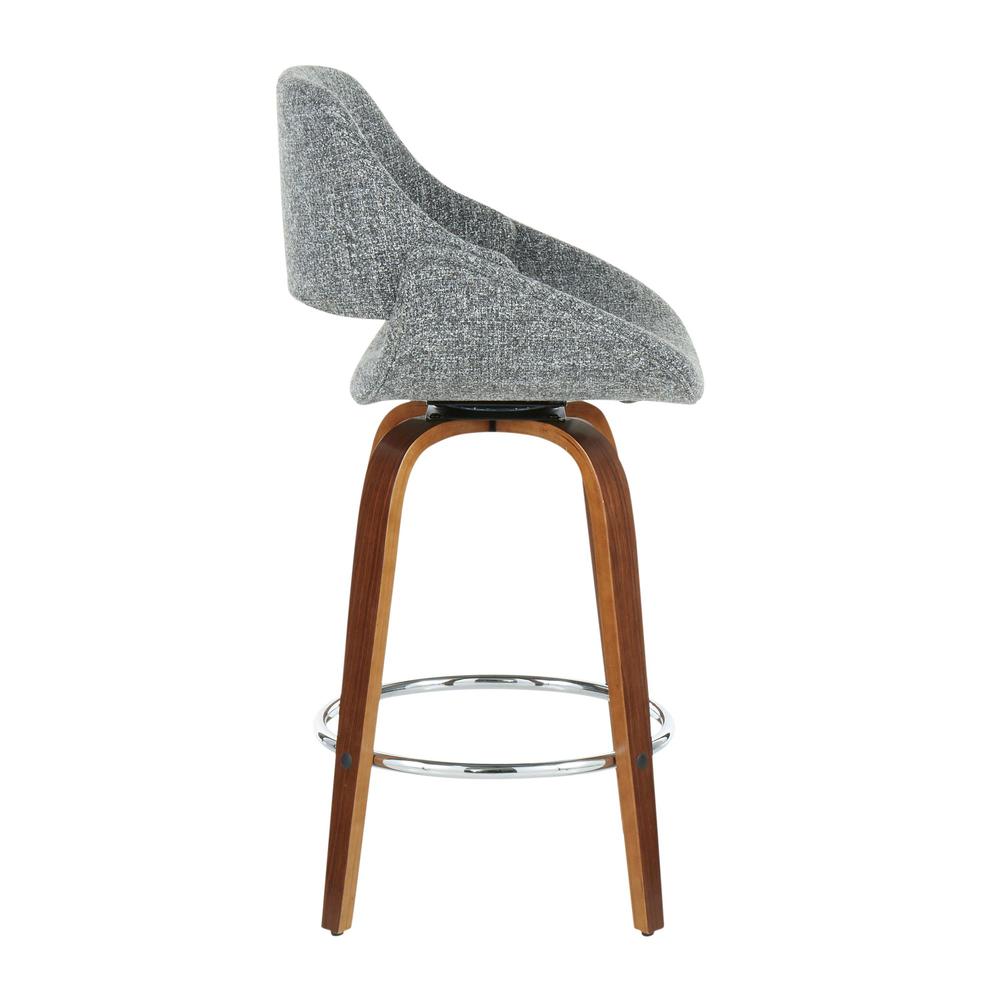 Walnut Wood, Grey Fabric, Chrome Fabrico Counter Stool - Set of 2. Picture 3
