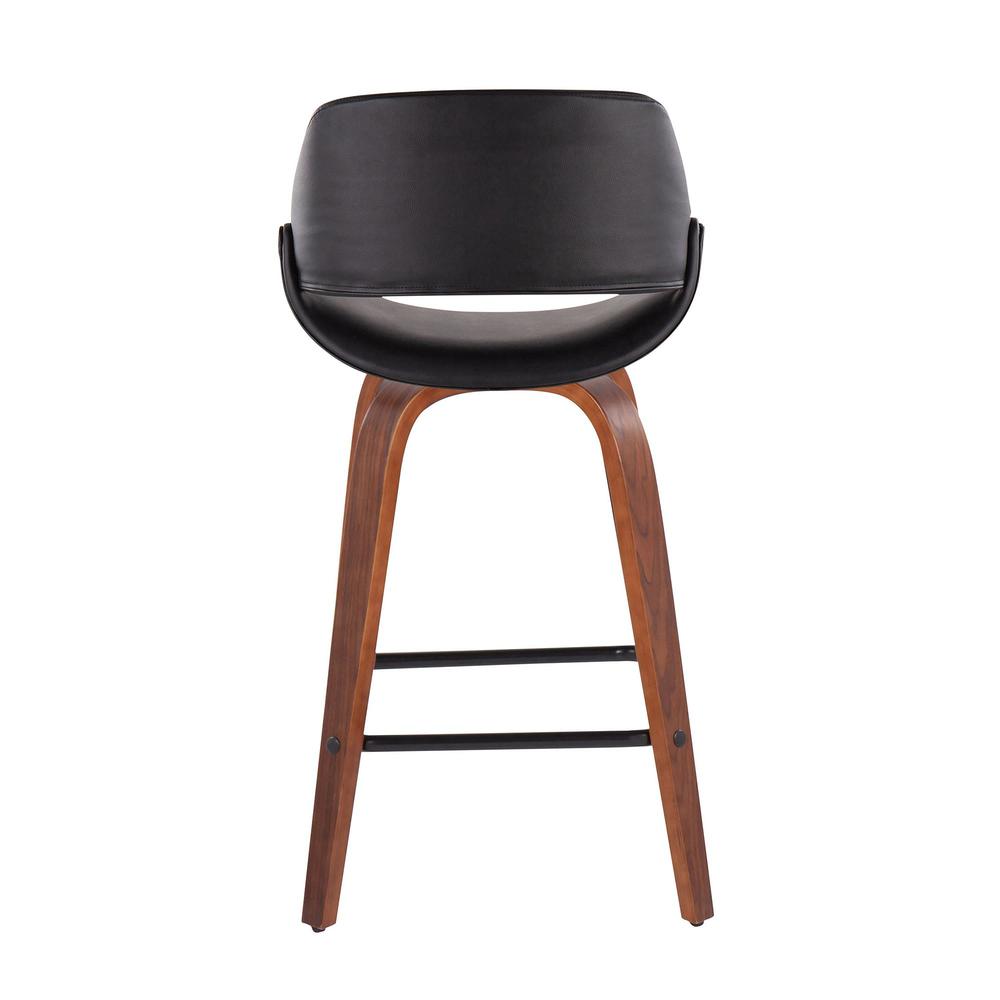 Walnut Wood, Black PU, Black Steel Fabrico Fixed-Height Counter Stool - Set of 2. Picture 5