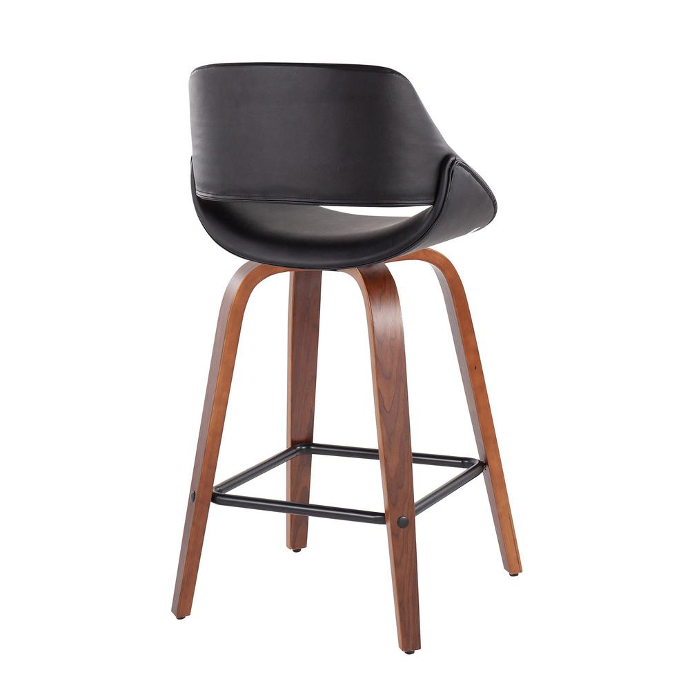 Walnut Wood, Black PU, Black Steel Fabrico Fixed-Height Counter Stool - Set of 2. Picture 4